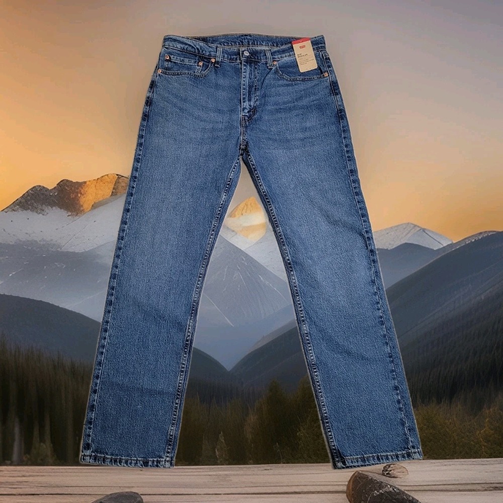 NWT Levi's 505 Regular Fit Stretch Jeans Men's 36x32 Med Wash Blue Straight‎ Leg